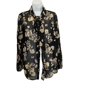 Show Me Your MUMU Black MUMU Silk Sash Button Down Pattern Tunic  XS​​